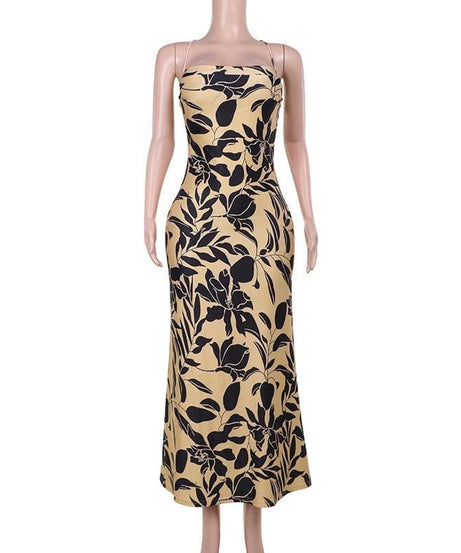 Effortless Chic: Botanical Print Cross-Back Maxi Dress - Your Essential for Fall Getaways