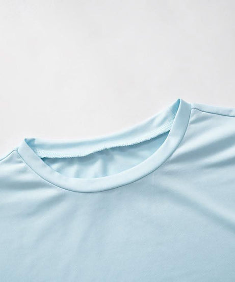 Effortless Fall Chic: Sky Blue Shimmer High-Rise Legging & Short Sleeve Top Athleisure Set