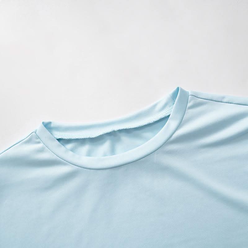Effortless Fall Chic: Sky Blue Shimmer High-Rise Legging & Short Sleeve Top Athleisure Set
