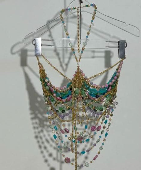 Dazzling Beaded Halter Body Chain Top - Sparkle & Shine for Holiday Parties, Festivals & Tropical Getaways
