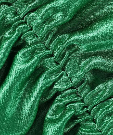 Emerald Green Satin Cowl Neck Ruched Midi Dress - Your Flattering Fall & Holiday Go-To