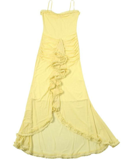 Sun-Kissed Radiance: Yellow Ruffle Mesh Backless Maxi Dress - Your Vacation & Event Essential
