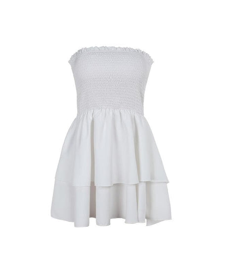 White Smocked Ruffle Tube Mini Dress - Your Fall Getaway & Resort Wear Essential