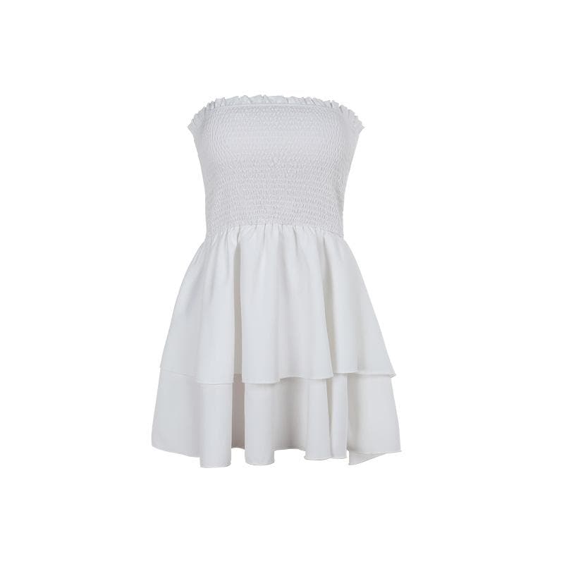 White Smocked Ruffle Tube Mini Dress - Your Fall Getaway & Resort Wear Essential