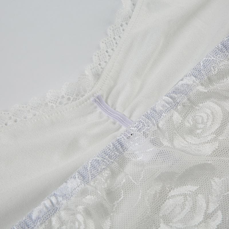 Enchanting White Rose Lace Halter Crop Top - Y2K Romantic Style for Fall & Halloween