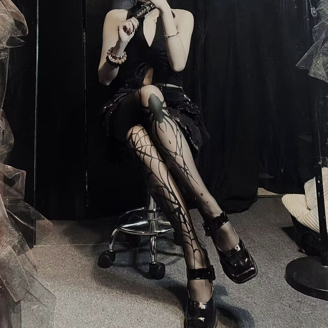 Killer Halloween Spider Web & Black Widow Sheer Tights | Edgy Spooky Season Essential