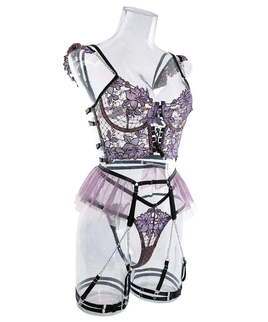 Mystique Bloom Chain & Mesh Garter Lingerie Set - Ignite Your Fall Nights