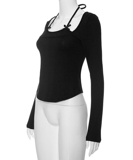 Autumn Bow Halter Long Sleeve Top - Chic & Flattering Fall Fashion Essential