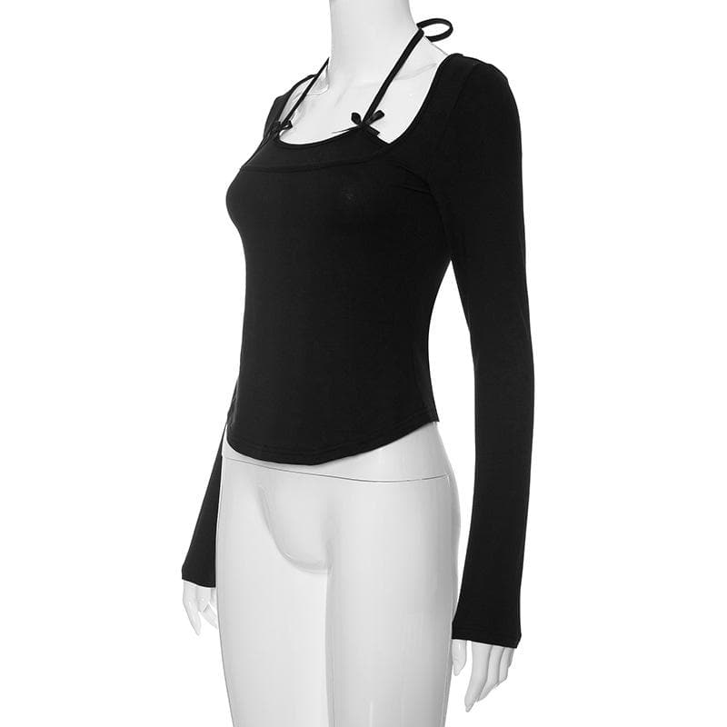 Autumn Bow Halter Long Sleeve Top - Chic & Flattering Fall Fashion Essential