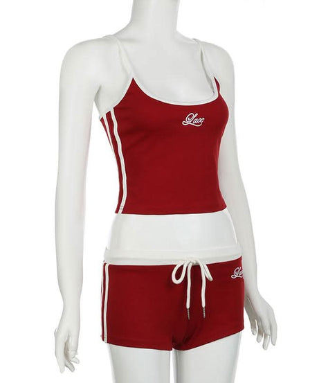 Cozy Chic: Women's Embroidered Red Cami & Shorts Lounge Set