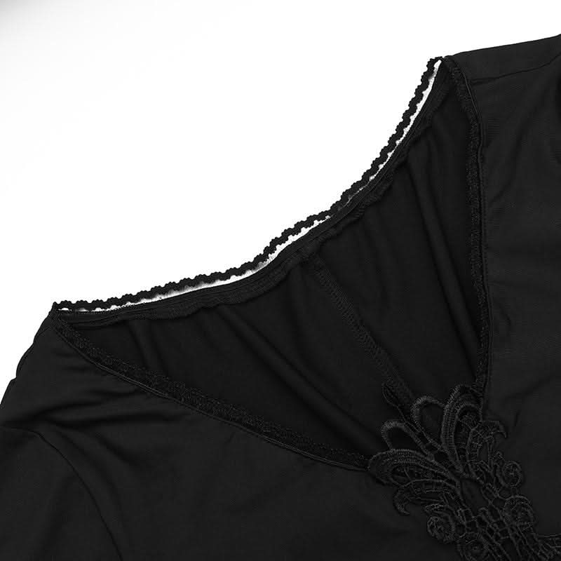 Enchanted Bell Sleeve Black Maxi Dress | Gothic V-Neck Embroidery for Fall & Halloween