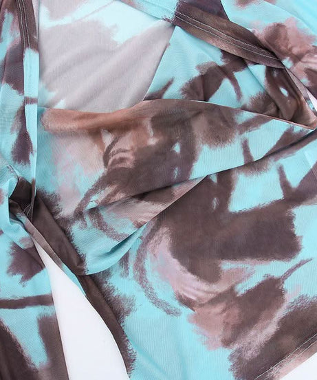 Autumn Edge Tie-Dye Mesh Wrap Top - Chic Long Sleeve Sheer Style