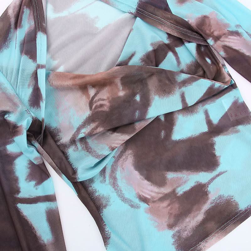 Autumn Edge Tie-Dye Mesh Wrap Top - Chic Long Sleeve Sheer Style