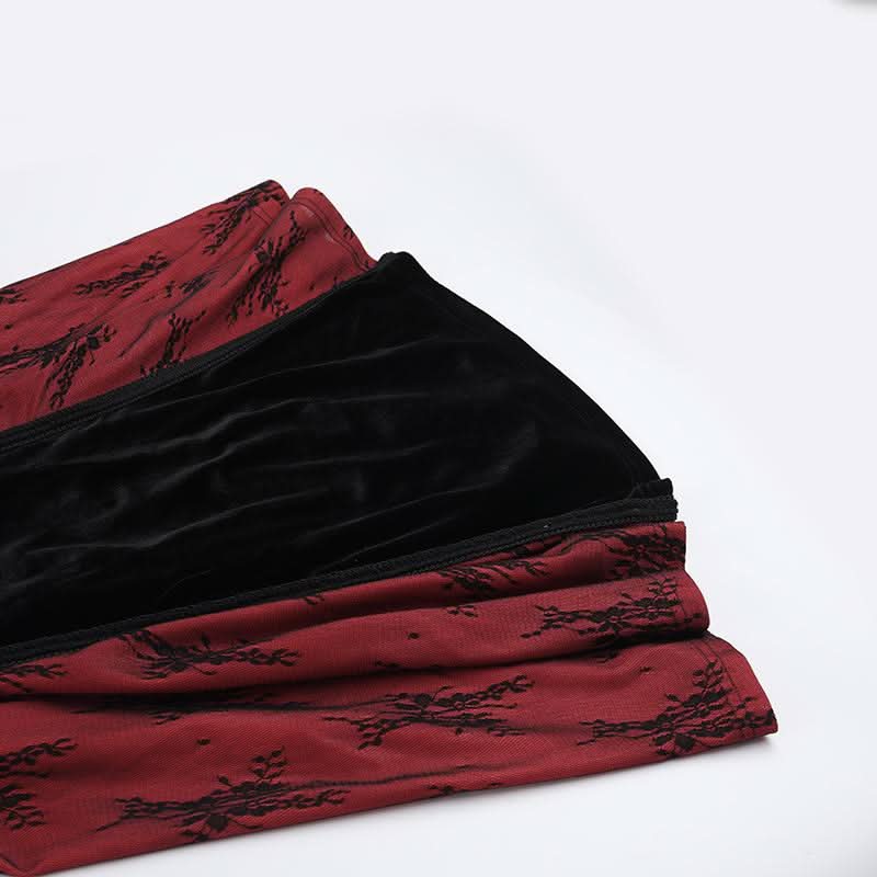 Sultry Enchantress: Velvet & Crimson Embroidered Halter Maxi Dress for Fall & Holiday Soirées