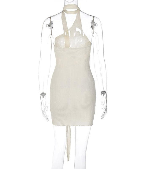 Chic Asymmetrical Ribbed Mini Dress - One-Shoulder Halter for Fall Parties & Holiday Nights
