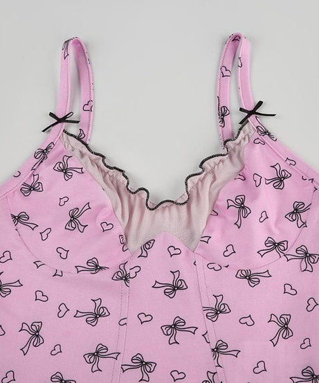 Darling Coquette Pink Bow & Heart Ruffle Bustier Cami Top - Fall Fashion Essential