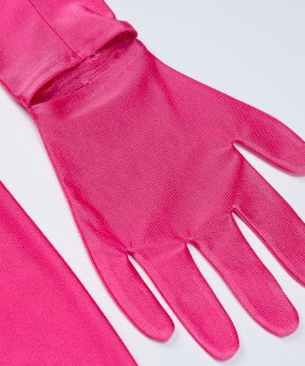 Showstopping Hot Pink High-Neck Bodycon Mini Dress with Attached Gloves – Fall & Holiday Party Ready