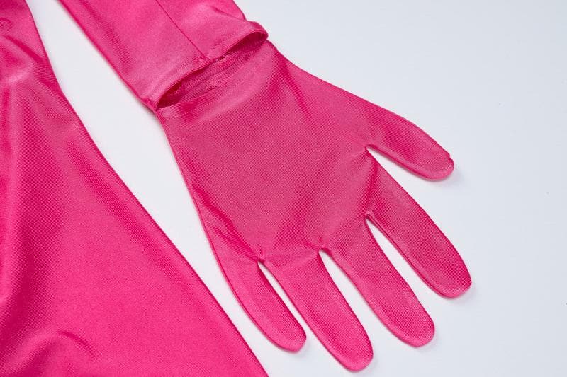 Showstopping Hot Pink High-Neck Bodycon Mini Dress with Attached Gloves – Fall & Holiday Party Ready