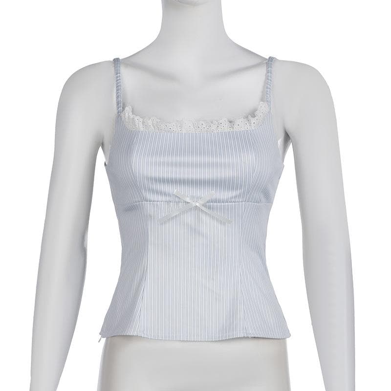 Sweetheart Striped Lace Cami Top with Bow - Perfect Fall Layering & Y2K Chic