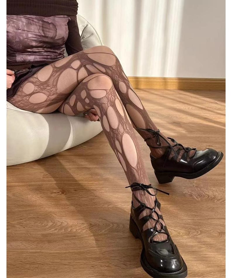 Edgy Gothcore Distressed Lace Tights | Perfect for Halloween & Fall Fashion