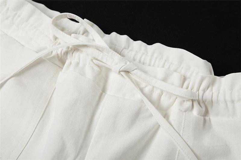 Effortless High-Waisted Cream Cargo Pants | Drawstring Wide Leg for Fall Trends