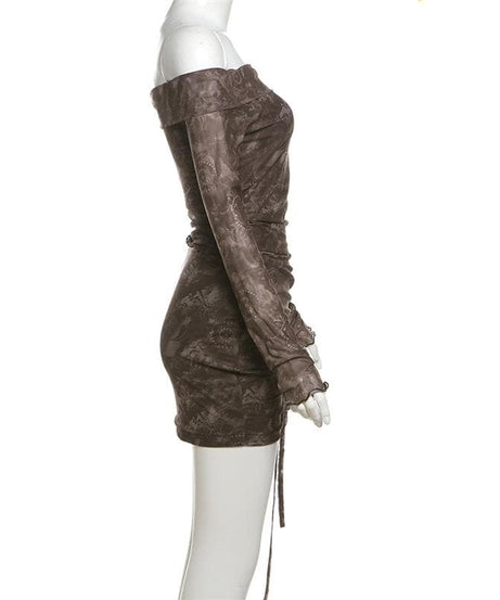 Bewitching Fall Night Out Set: Off-Shoulder Mesh Top & Ruched Mini Skirt