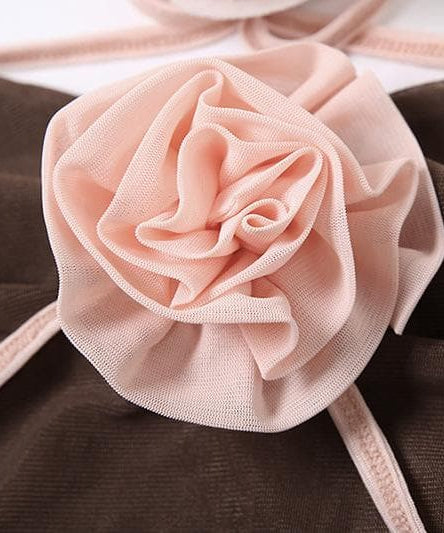 Fall Glamour: Mocha Rose Halter Mini Dress - Ruched Bodycon with Dramatic Ruffled Sashes