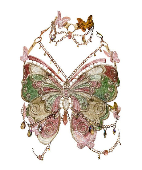 Enchanted Butterfly Halter Top & Body Chain with Choker | Festival Rave & Halloween Statement Piece