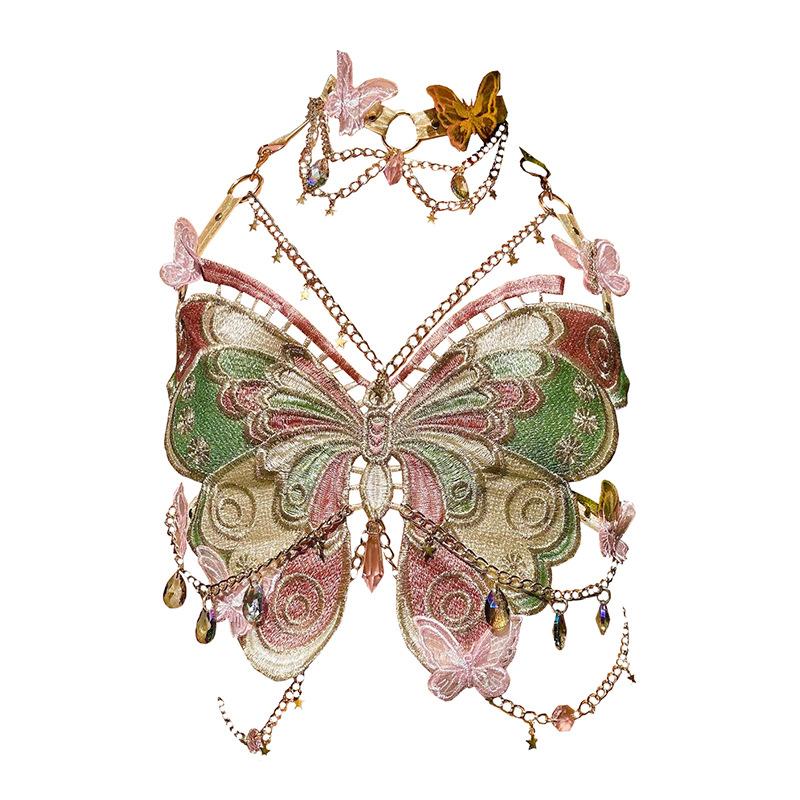 Enchanted Butterfly Halter Top & Body Chain with Choker | Festival Rave & Halloween Statement Piece