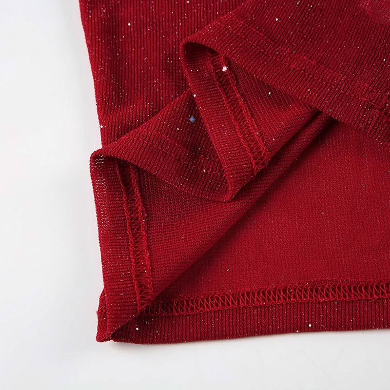 Dazzling Burgundy Sparkle Crop Top & Mini Skirt Set - Your Fall & Holiday Glam Go-To