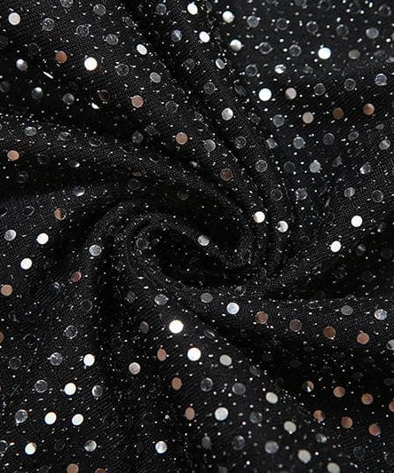 Dazzling Black Glitter Two-Piece Set: Ruched Slit Maxi Skirt & Cami Crop Top - Holiday & NYE Glam