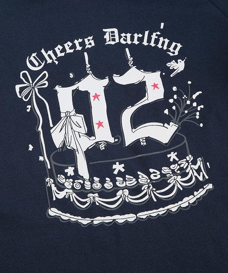 Cheers Darling Sky Blue Graphic Fitted Tee - Y2K Inspired Celebration Top for Fall