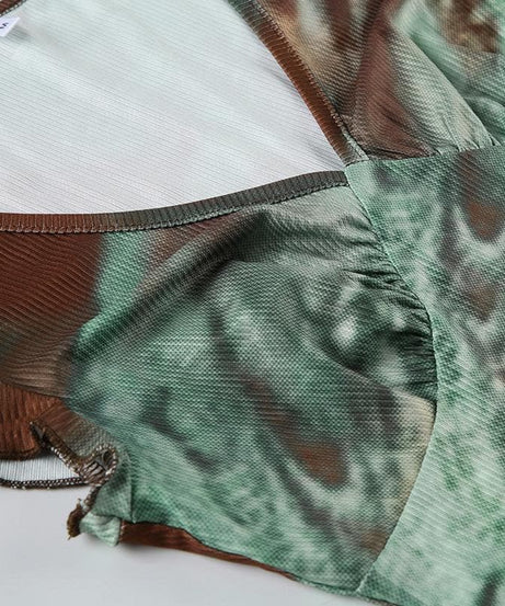 Effortless Fall Chic: Earthy Swirl Ribbed Knit V-Neck Cap Sleeve Top