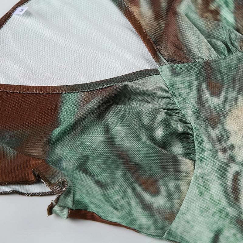 Effortless Fall Chic: Earthy Swirl Ribbed Knit V-Neck Cap Sleeve Top