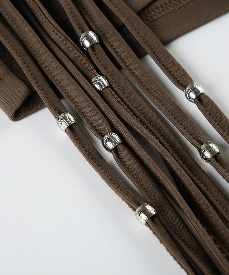 Spooky Season Chic: Y2K Low-Rise Ruched Shorts with Dazzling Beaded Tassels – Perfect for Fall Parties & Halloween