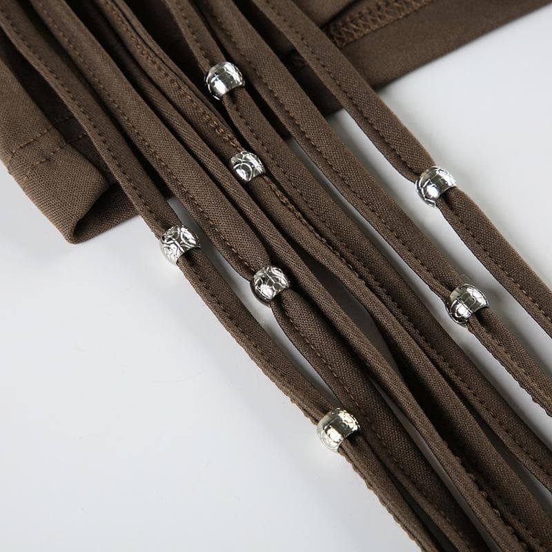 Spooky Season Chic: Y2K Low-Rise Ruched Shorts with Dazzling Beaded Tassels – Perfect for Fall Parties & Halloween