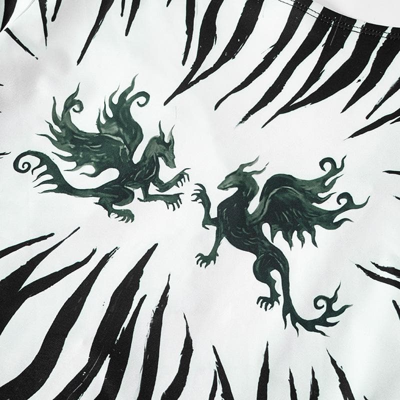 Fall Glam: Zebra Print Two-Piece Maxi Skirt Set with Mythical Graphic Crop Top - Statement Co-ord for Women