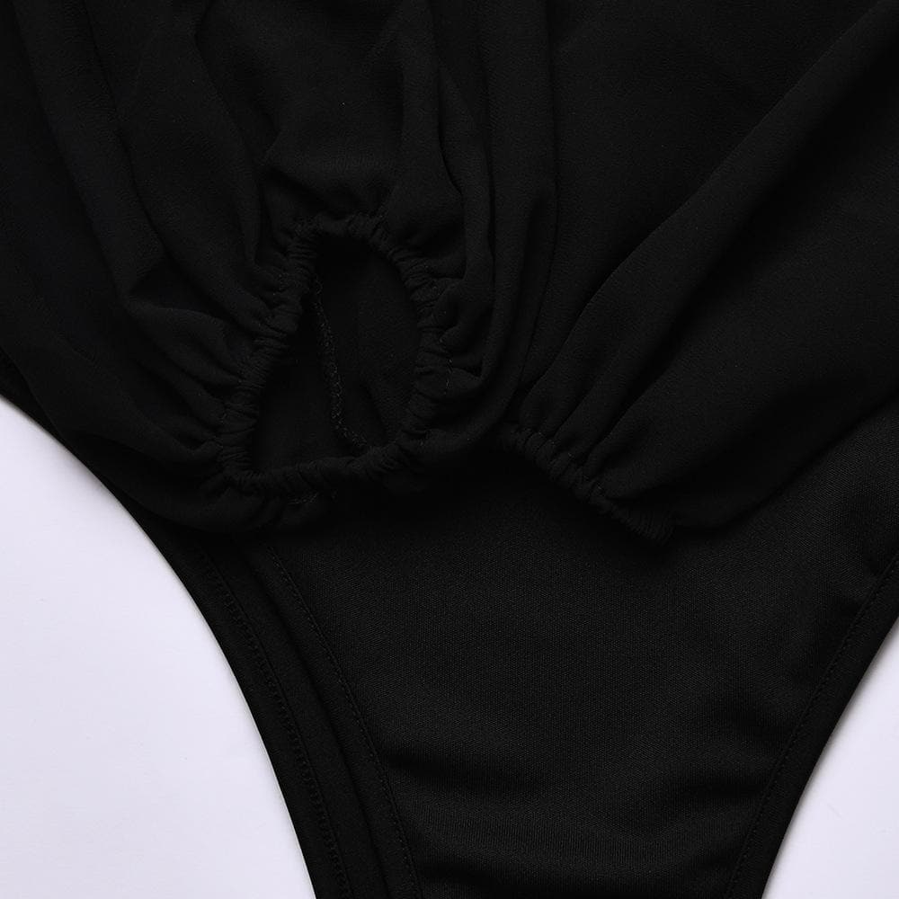 Effortless Elegance: Backless Sweetheart Bodysuit with Sheer Puff Sleeves | Fall & Holiday Chic