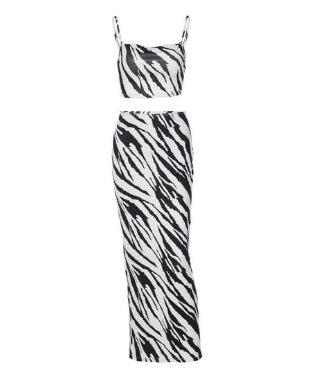Wild Style Zebra Print Crop Top & Maxi Skirt Set - Chic Two-Piece Fall Outfit