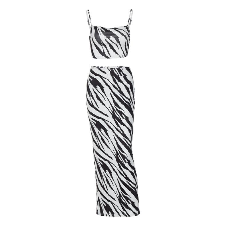 Wild Style Zebra Print Crop Top & Maxi Skirt Set - Chic Two-Piece Fall Outfit