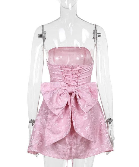 Blush Pink Floral Jacquard Strapless Mini Dress - Chic Fall Party & Homecoming Style