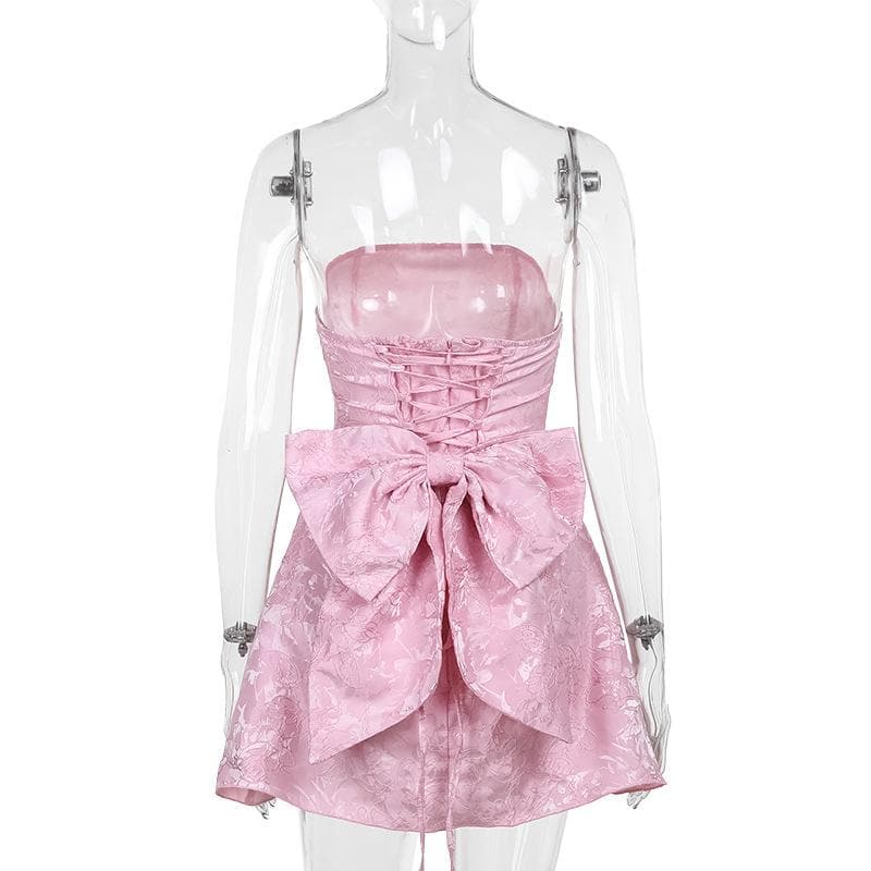 Blush Pink Floral Jacquard Strapless Mini Dress - Chic Fall Party & Homecoming Style