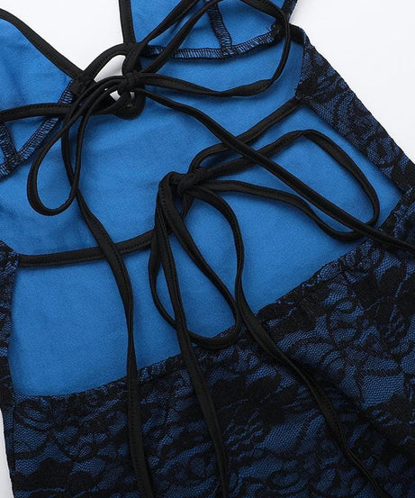 Midnight Blue Lace Halter Maxi Dress with Sassy Slit & Cut-Outs – Your Fall & Holiday Event Staple