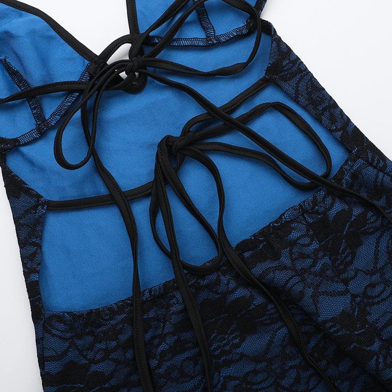 Midnight Blue Lace Halter Maxi Dress with Sassy Slit & Cut-Outs – Your Fall & Holiday Event Staple