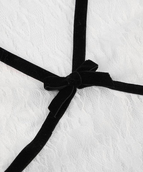 Autumn Allure Sheer Lace Crop Top | Romantic V-Neck, Bow & Contrast Trim | Trendy Fall Going Out Piece