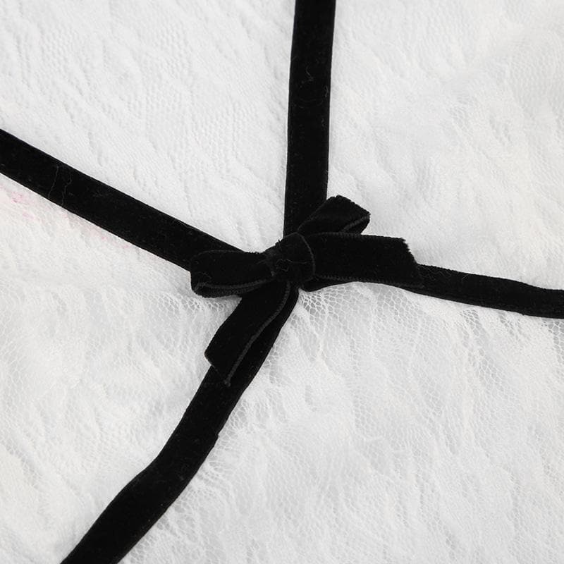 Autumn Allure Sheer Lace Crop Top | Romantic V-Neck, Bow & Contrast Trim | Trendy Fall Going Out Piece