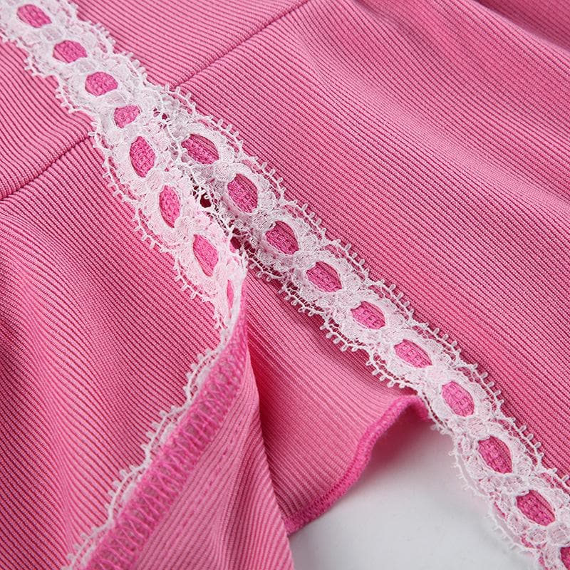 Coquette Dream Pink Lace Peplum Crop Top - Fall's Sweetest Long Sleeve