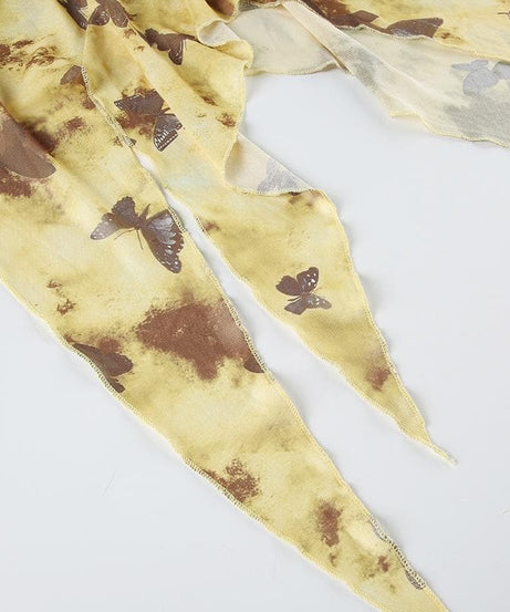 Whimsical Butterfly Halter Midi Dress | Boho Fairycore Asymmetrical Ruffle for Fall Getaways