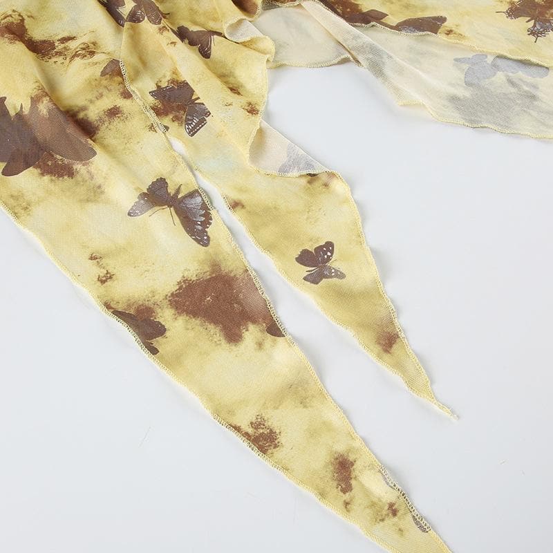 Whimsical Butterfly Halter Midi Dress | Boho Fairycore Asymmetrical Ruffle for Fall Getaways