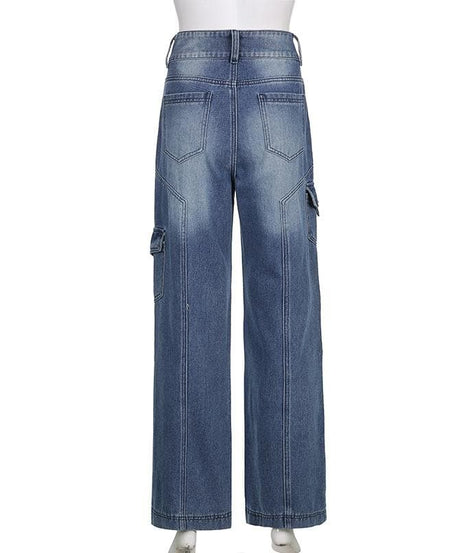 Fall Trend: Women's High-Rise Baggy Cargo Jeans - Y2K Faded Denim